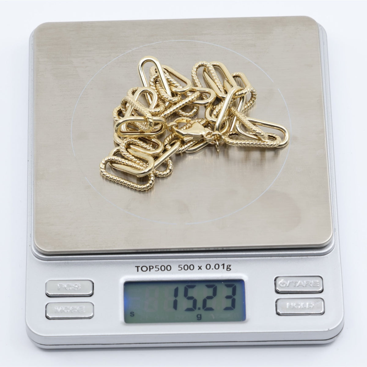 14K Yellow Gold Textured Paperclip Link Chain Necklace