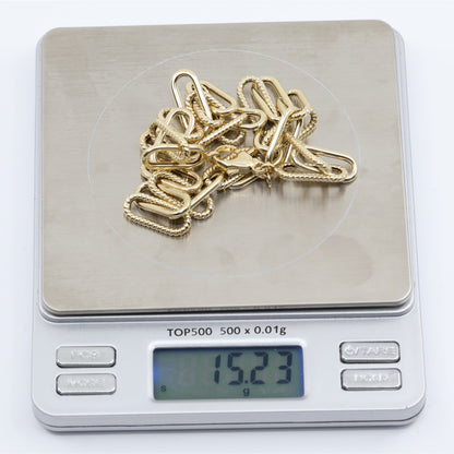 14K Yellow Gold Textured Paperclip Link Chain Necklace
