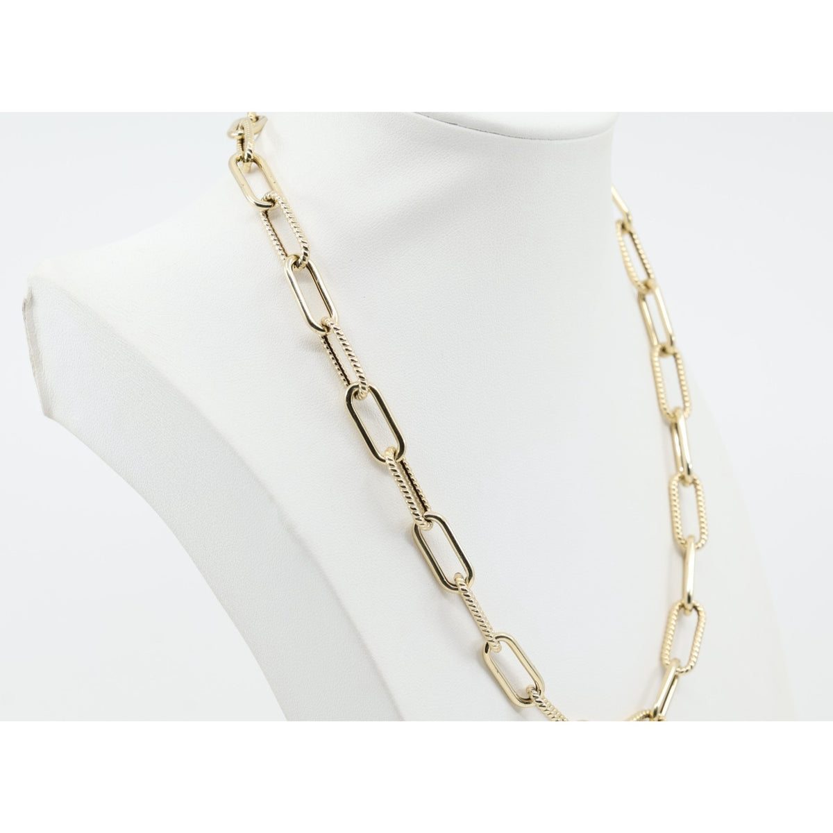 14K Yellow Gold Textured Paperclip Link Chain Necklace
