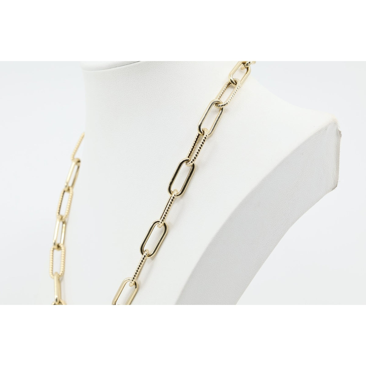 14K Yellow Gold Textured Paperclip Link Chain Necklace