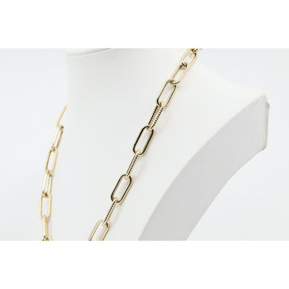 14K Yellow Gold Textured Paperclip Link Chain Necklace