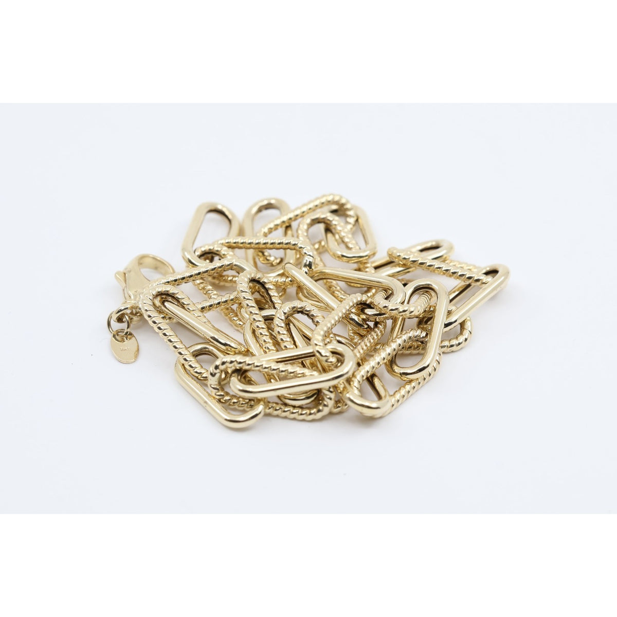 14K Yellow Gold Textured Paperclip Link Chain Necklace