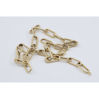 14K Yellow Gold Textured Paperclip Link Chain Necklace