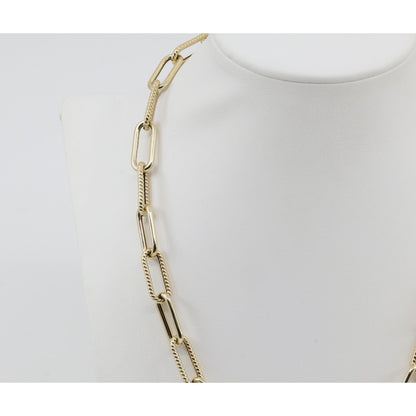 14K Yellow Gold Textured Paperclip Link Chain Necklace