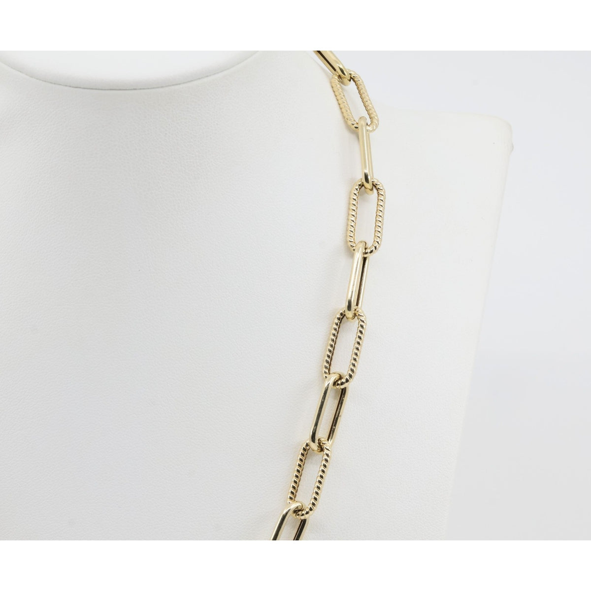 14K Yellow Gold Textured Paperclip Link Chain Necklace