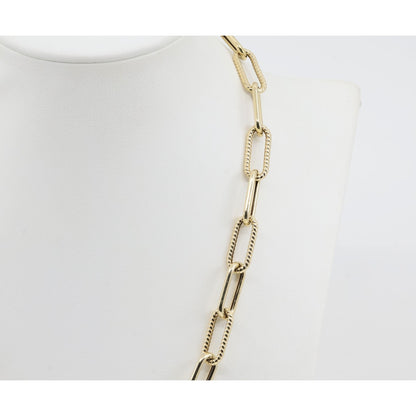 14K Yellow Gold Textured Paperclip Link Chain Necklace