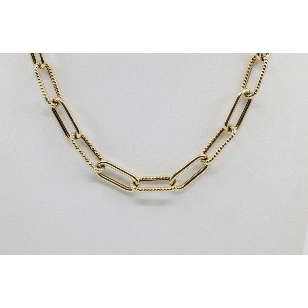 14K Yellow Gold Textured Paperclip Link Chain Necklace