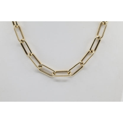 14K Yellow Gold Textured Paperclip Link Chain Necklace