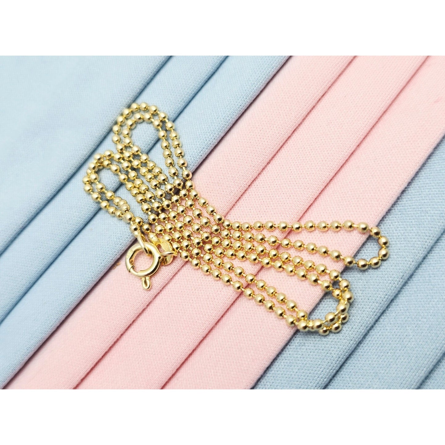 14K Yellow Gold Bead Ball Link Chain Necklace