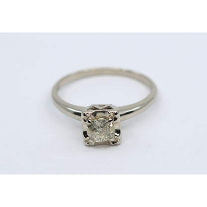 14K White Gold Old European Cut Diamond Solitaire Ring