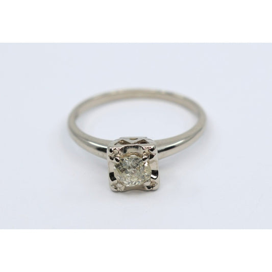 14K White Gold Old European Cut Diamond Solitaire Ring