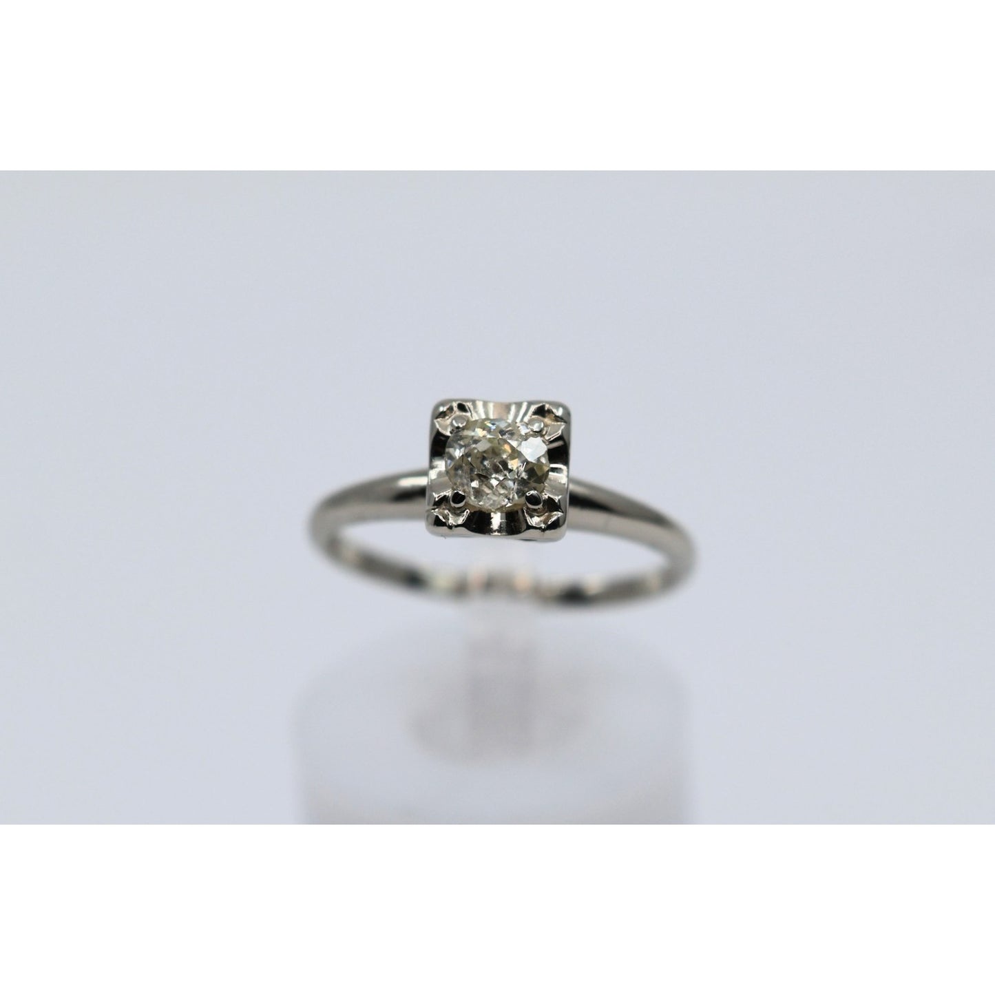 14K White Gold Old European Cut Diamond Solitaire Ring