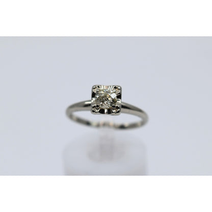 14K White Gold Old European Cut Diamond Solitaire Ring