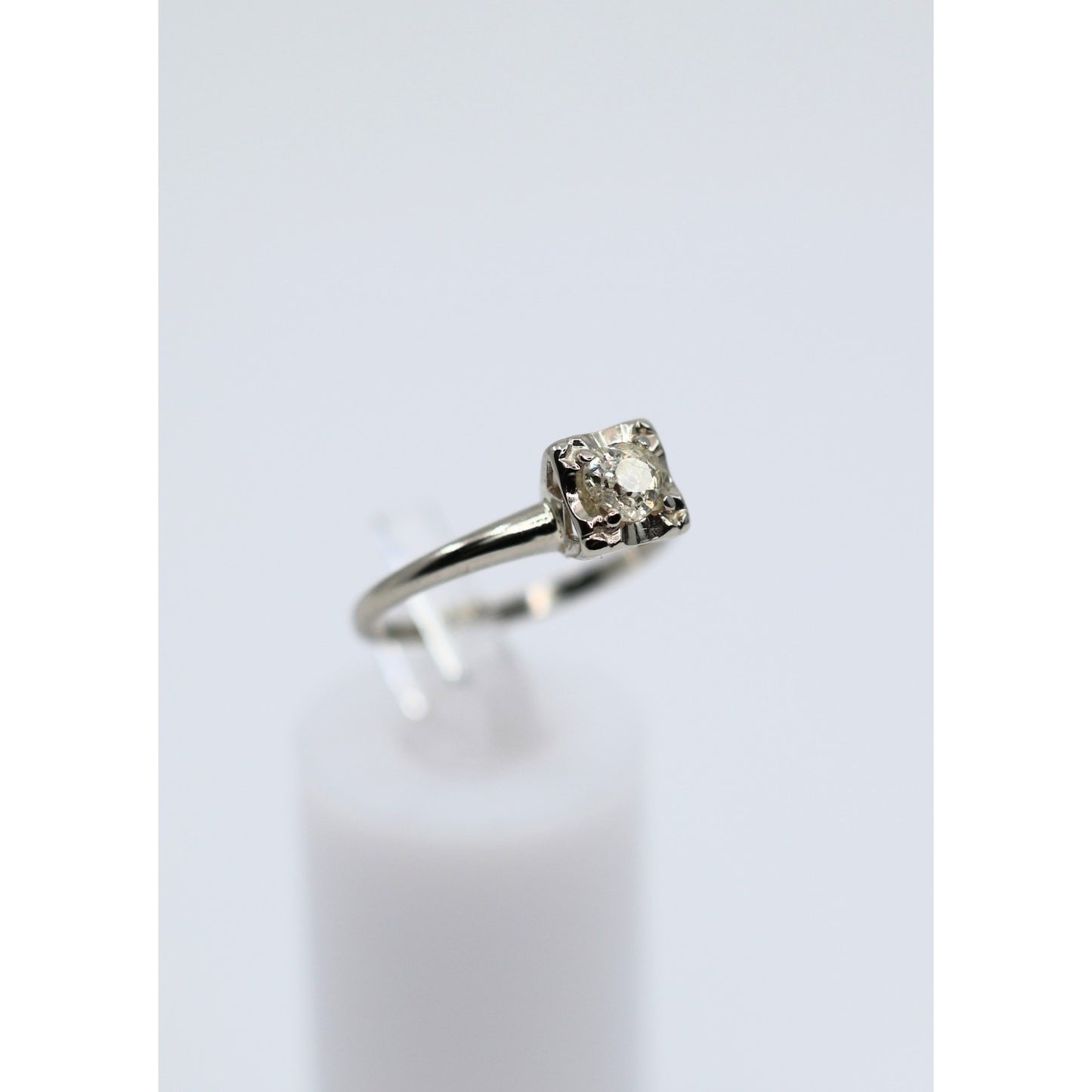 14K White Gold Old European Cut Diamond Solitaire Ring