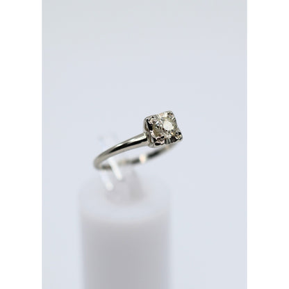 14K White Gold Old European Cut Diamond Solitaire Ring