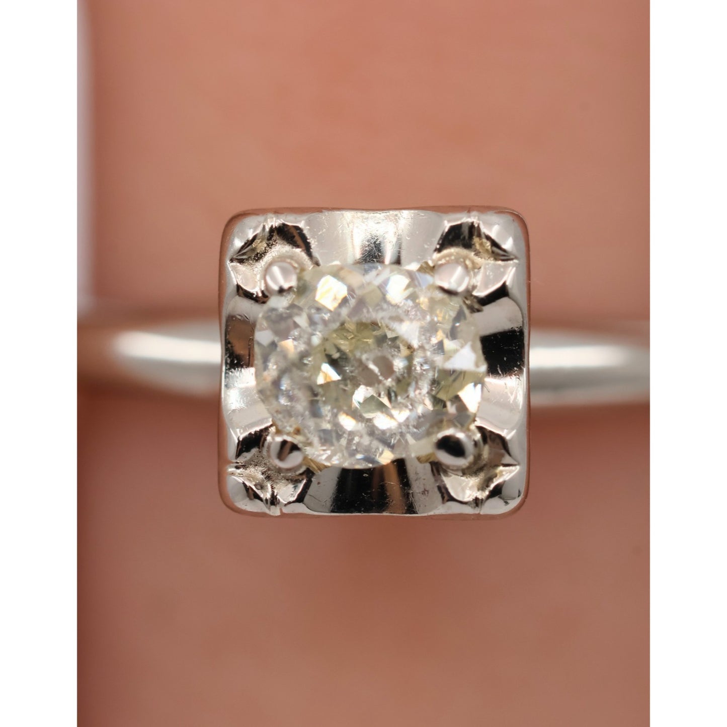 14K White Gold Old European Cut Diamond Solitaire Ring