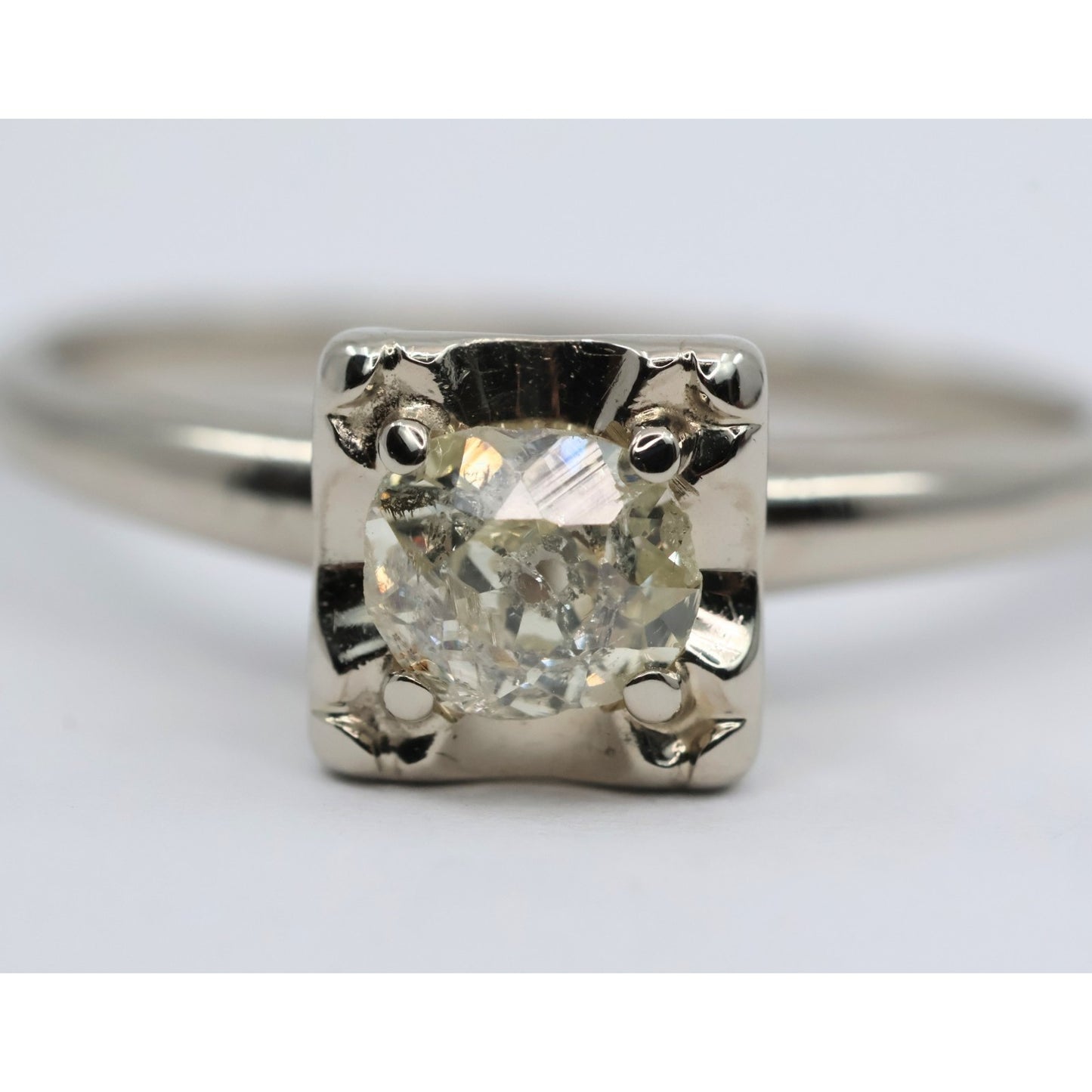 14K White Gold Old European Cut Diamond Solitaire Ring