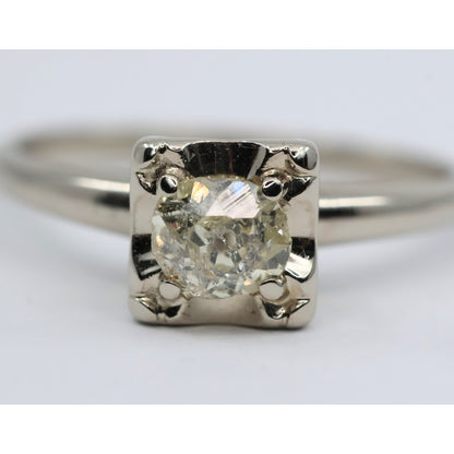 14K White Gold Old European Cut Diamond Solitaire Ring