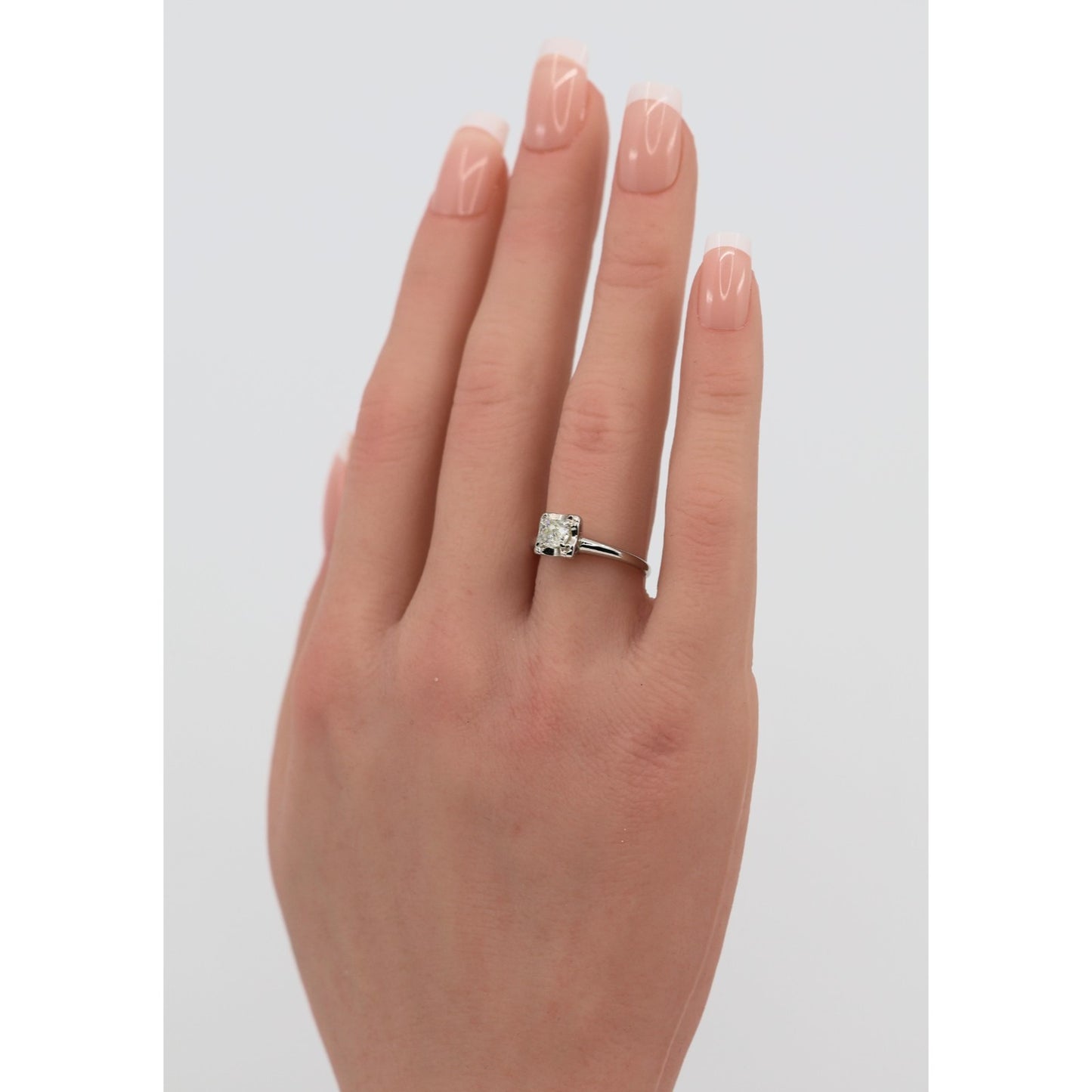 14K White Gold Old European Cut Diamond Solitaire Ring