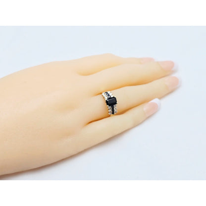 14K Yellow Gold Emerald Cut Sapphire & Round Diamond Ring