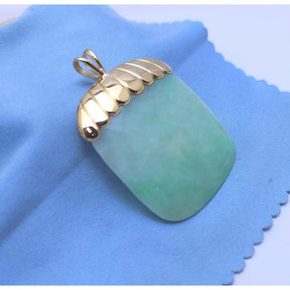 14K Yellow Gold Green Jadeite Jade Flat Charm Pendant