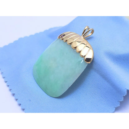 14K Yellow Gold Green Jadeite Jade Flat Charm Pendant