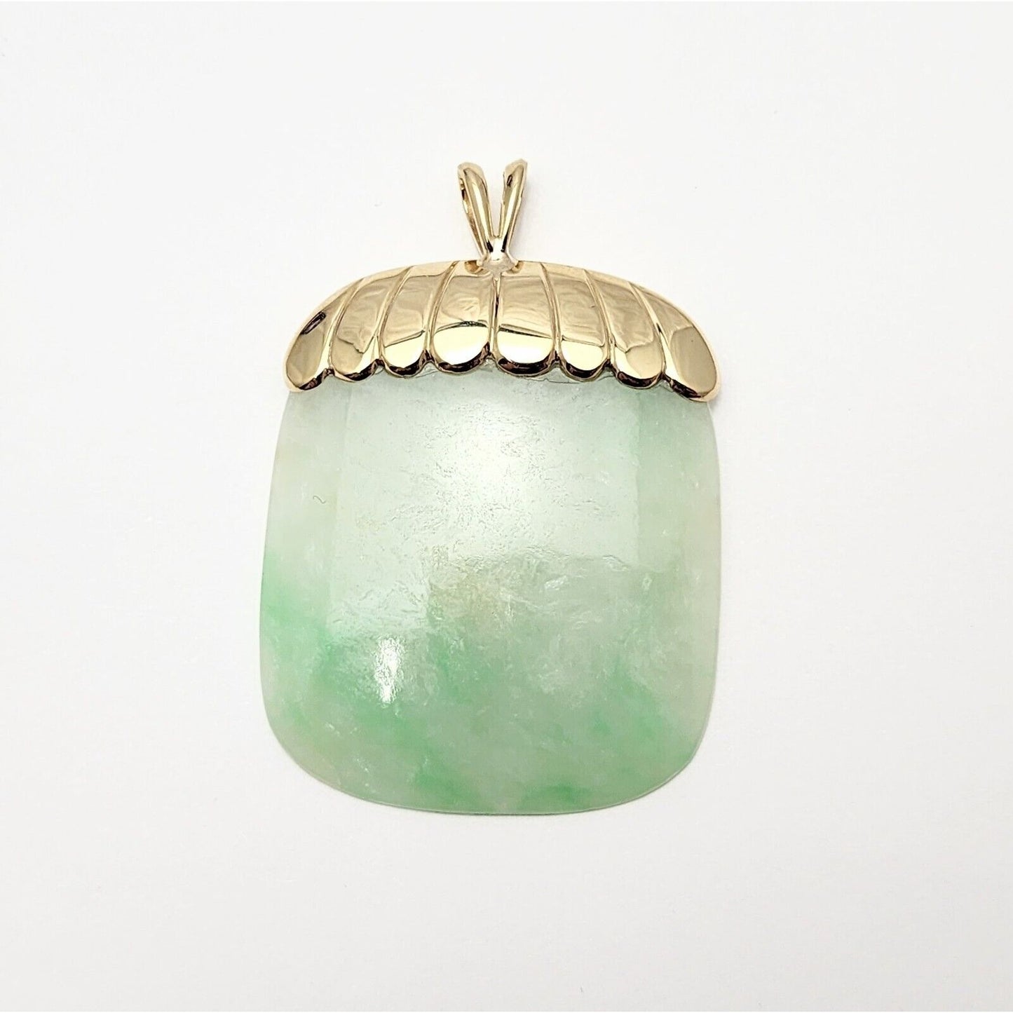 14K Yellow Gold Green Jadeite Jade Flat Charm Pendant