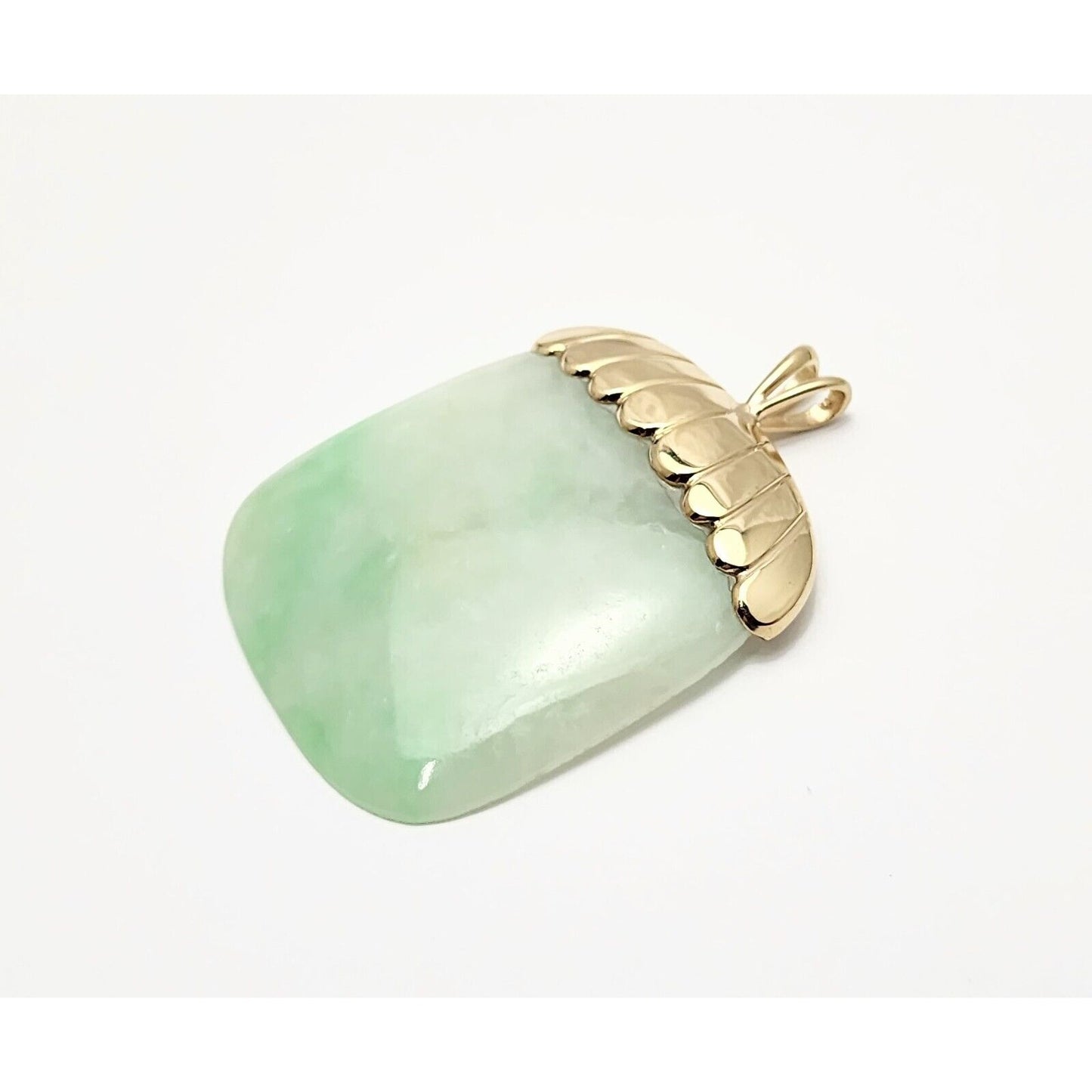 14K Yellow Gold Green Jadeite Jade Flat Charm Pendant