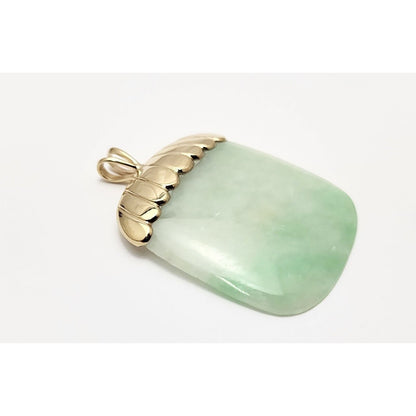 14K Yellow Gold Green Jadeite Jade Flat Charm Pendant