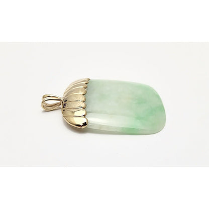 14K Yellow Gold Green Jadeite Jade Flat Charm Pendant