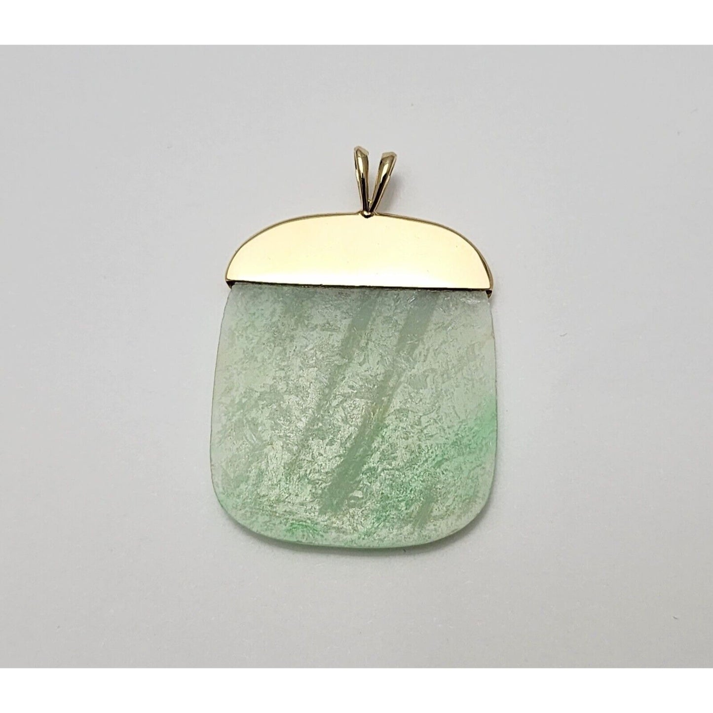 14K Yellow Gold Green Jadeite Jade Flat Charm Pendant