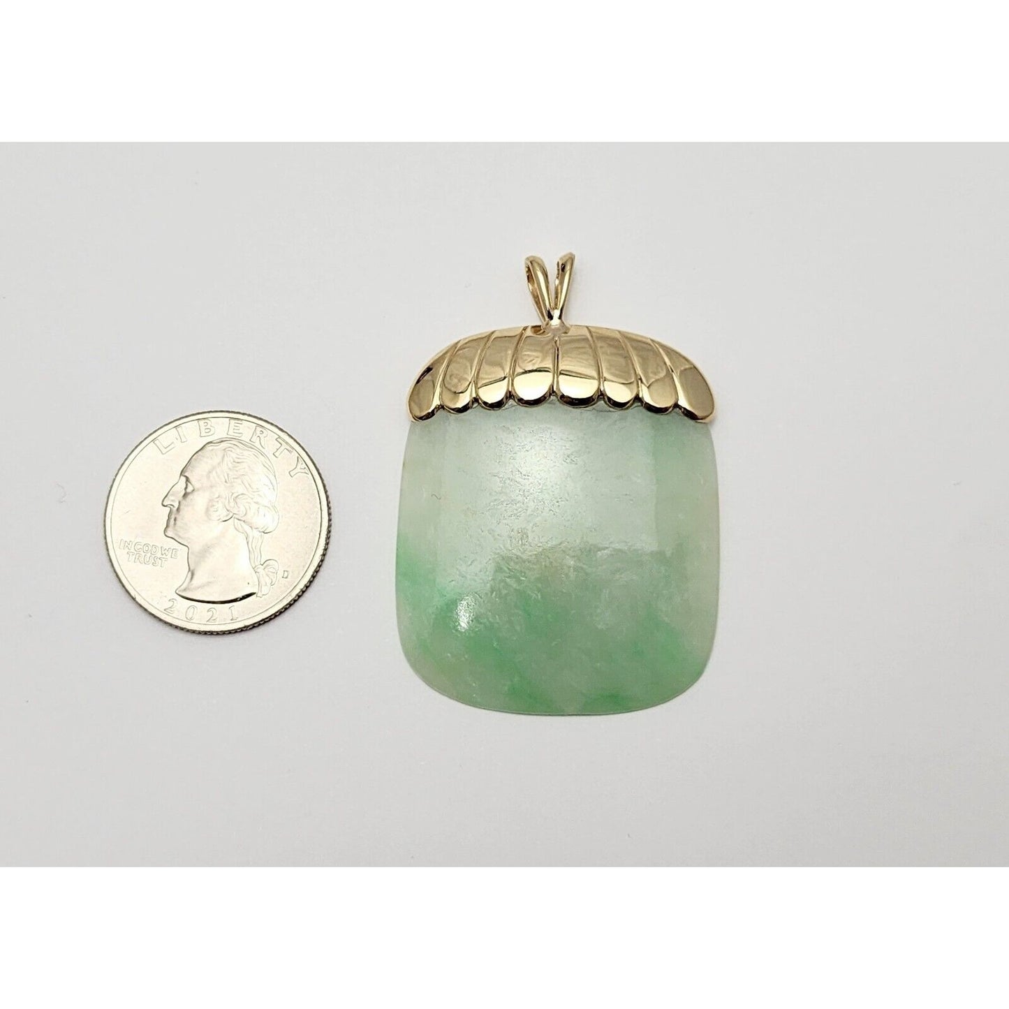 14K Yellow Gold Green Jadeite Jade Flat Charm Pendant