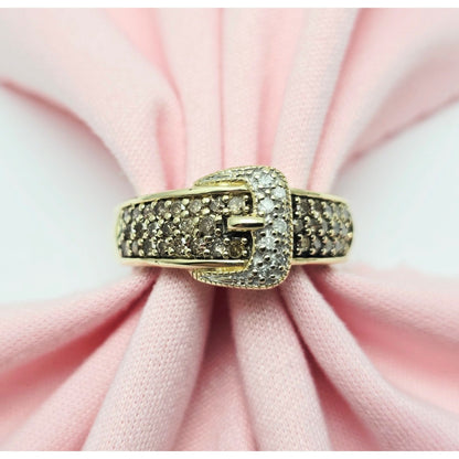 10K Yellow Gold Diamond Belt Ring