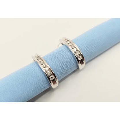 10K White Gold Round Diamond French Clip Earrings