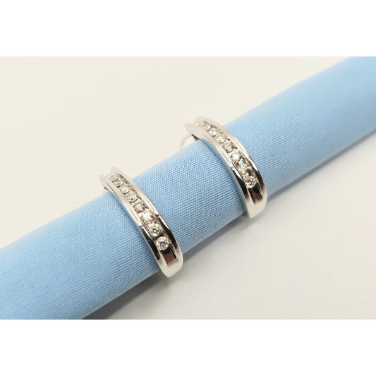 10K White Gold Round Diamond French Clip Earrings
