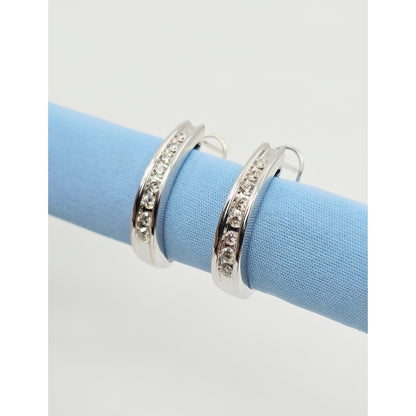 10K White Gold Round Diamond French Clip Earrings