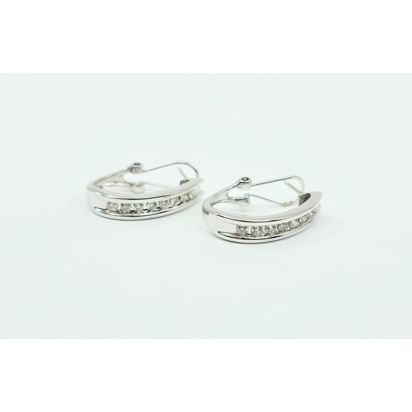 10K White Gold Round Diamond French Clip Earrings