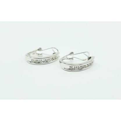 10K White Gold Round Diamond French Clip Earrings