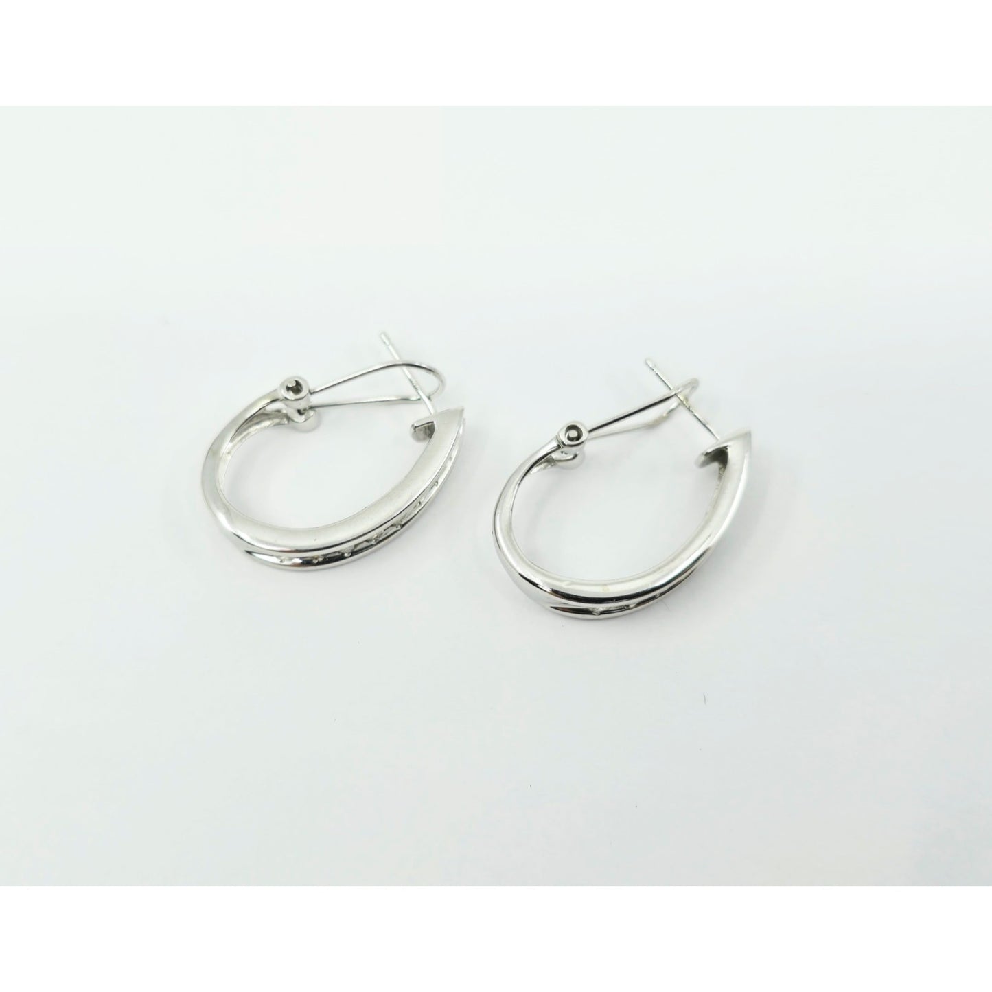 10K White Gold Round Diamond French Clip Earrings