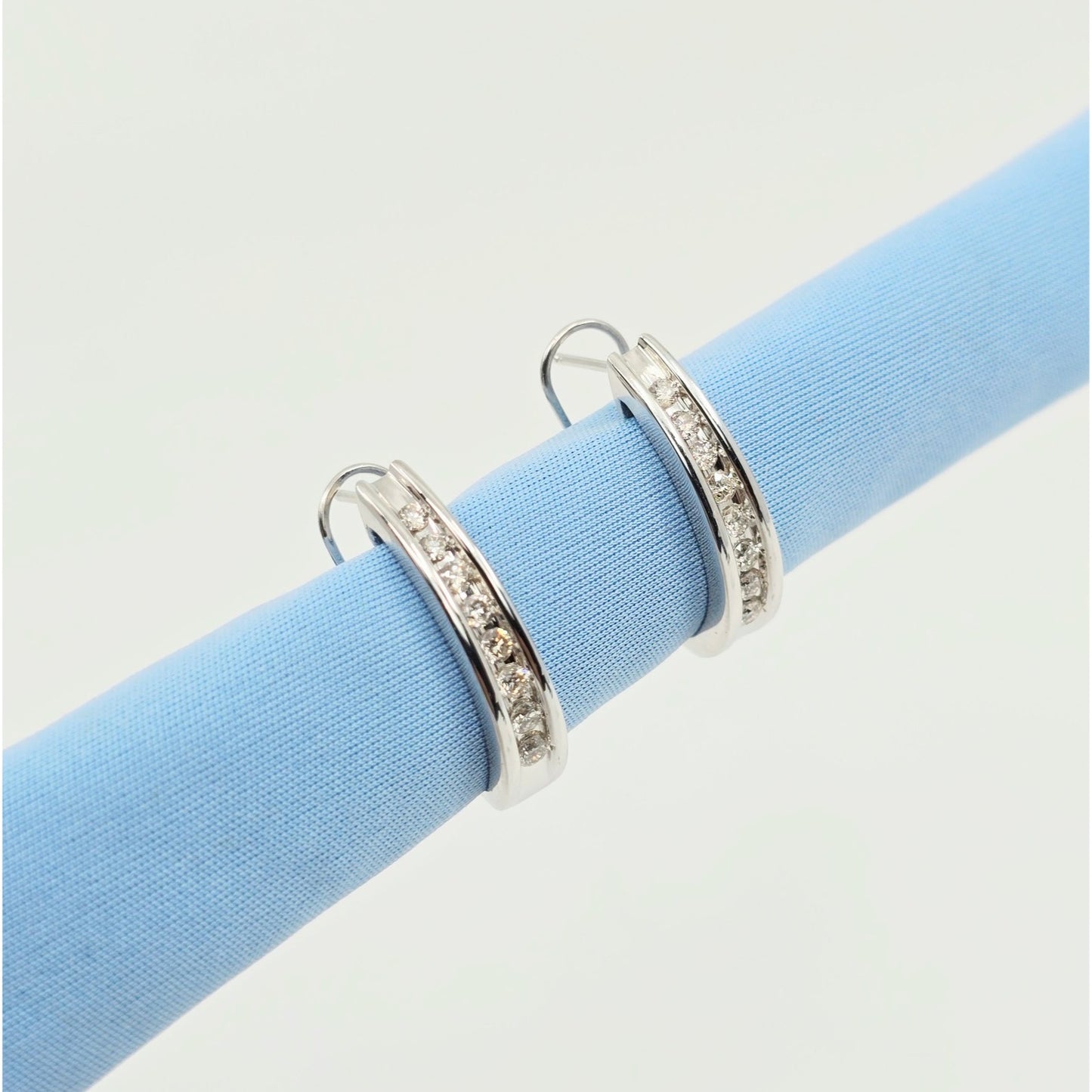 10K White Gold Round Diamond French Clip Earrings
