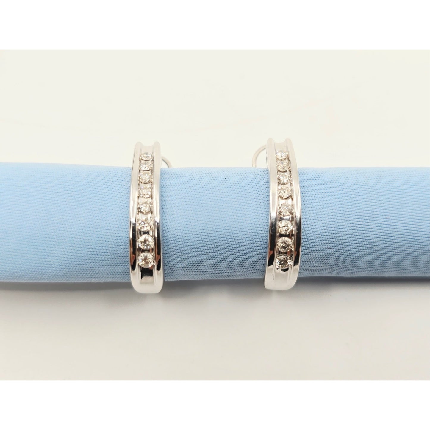 10K White Gold Round Diamond French Clip Earrings