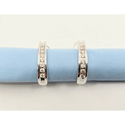 10K White Gold Round Diamond French Clip Earrings