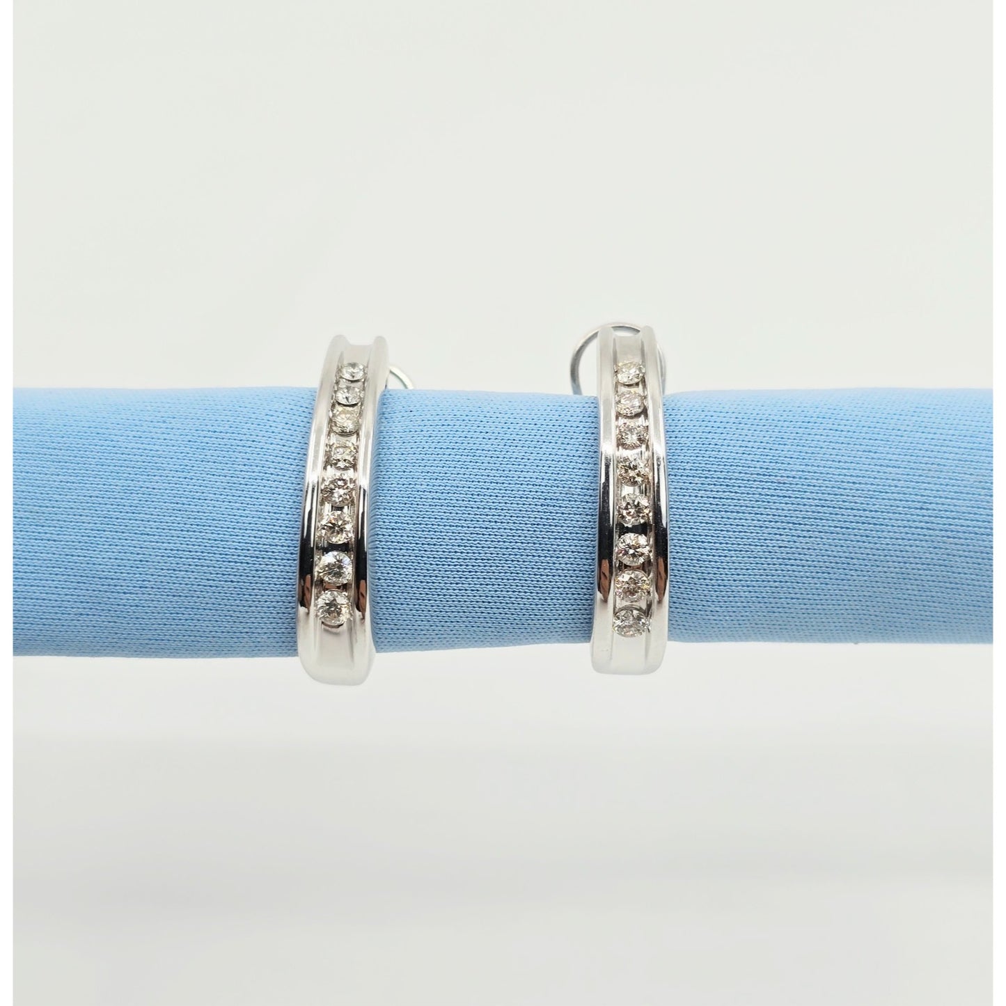 10K White Gold Round Diamond French Clip Earrings