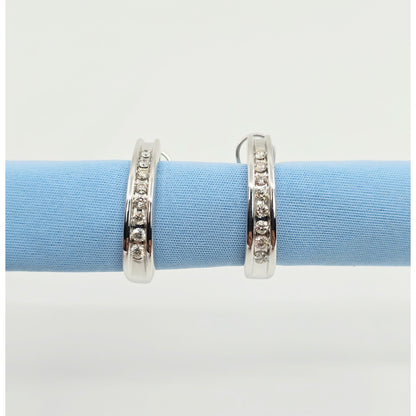 10K White Gold Round Diamond French Clip Earrings