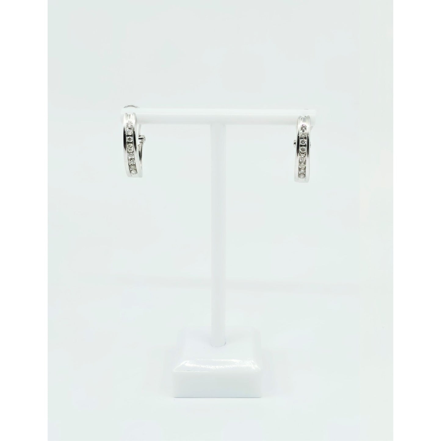 10K White Gold Round Diamond French Clip Earrings