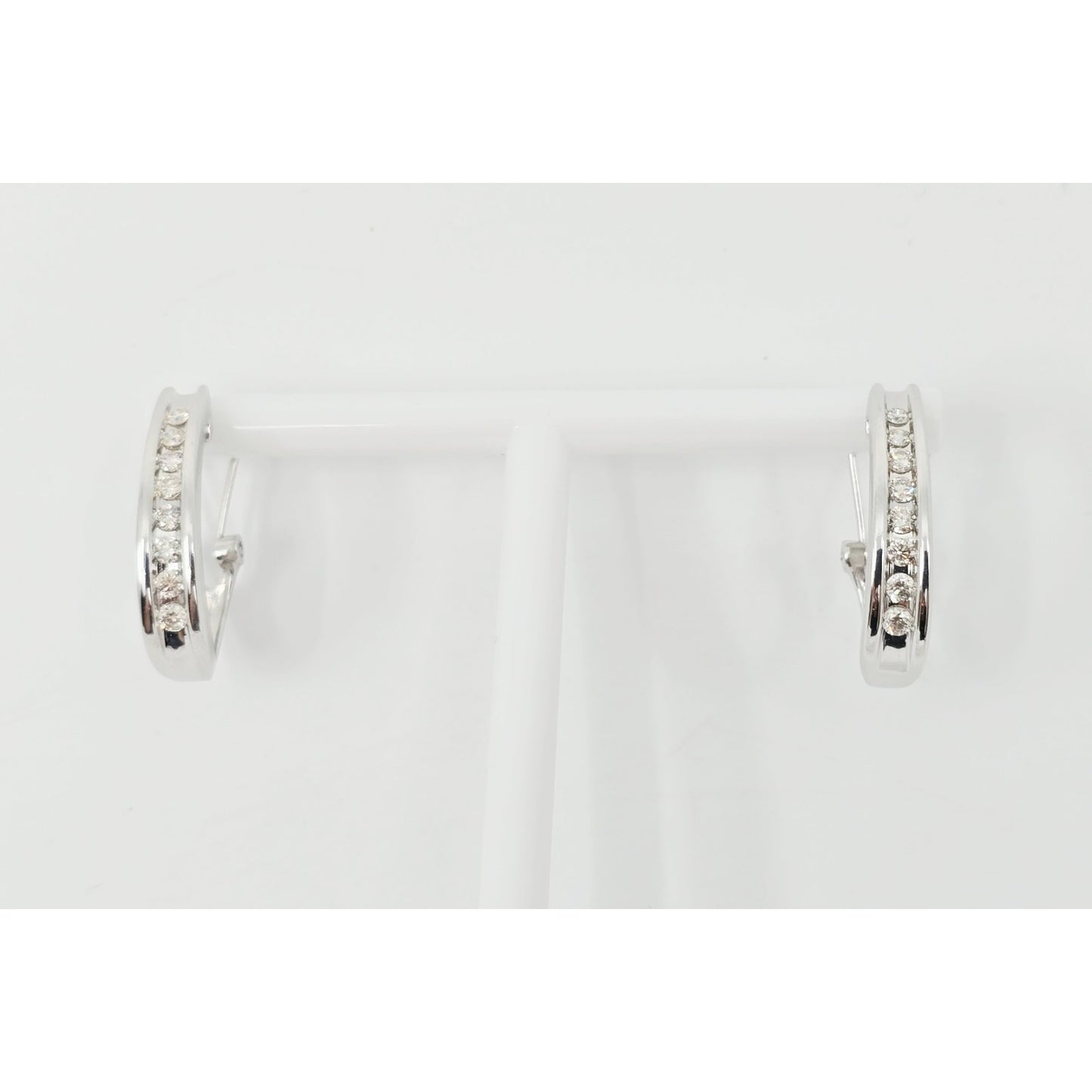 10K White Gold Round Diamond French Clip Earrings