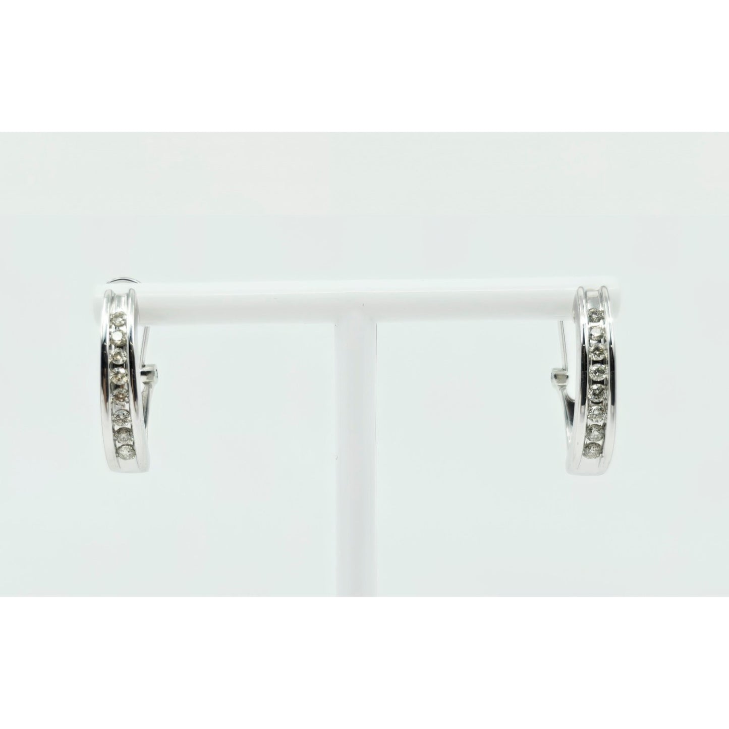 10K White Gold Round Diamond French Clip Earrings