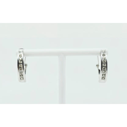 10K White Gold Round Diamond French Clip Earrings