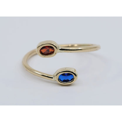 10K Yellow Gold Garnet & Synthetic Sapphire Open Bypass Ring