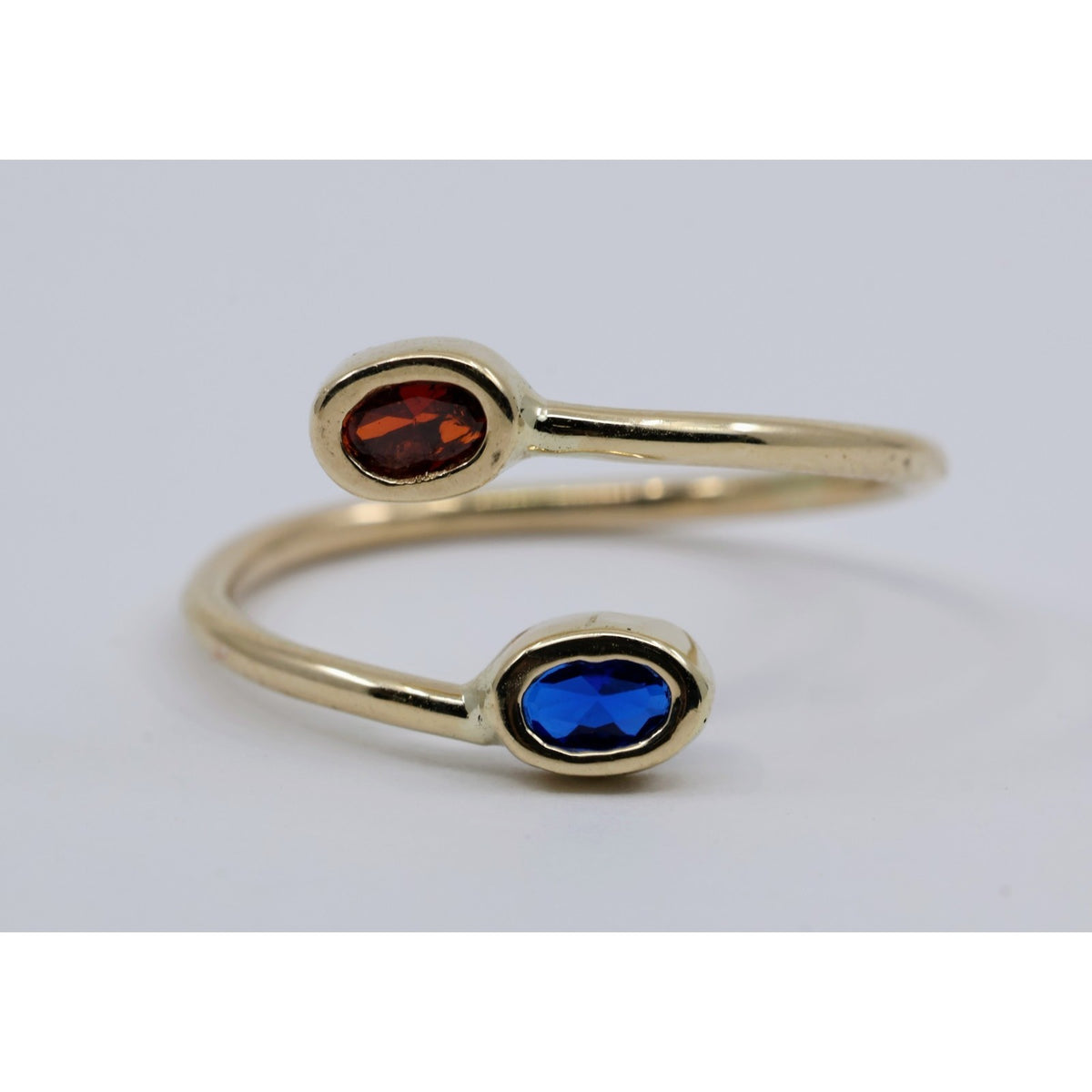 10K Yellow Gold Garnet & Synthetic Sapphire Open Bypass Ring